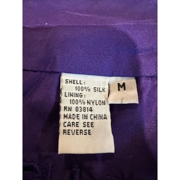 Vintage Purple Silk Bomber Jacket – Quilted Bead Accent – Size M – Fuda Internat - Picture 4 of 11